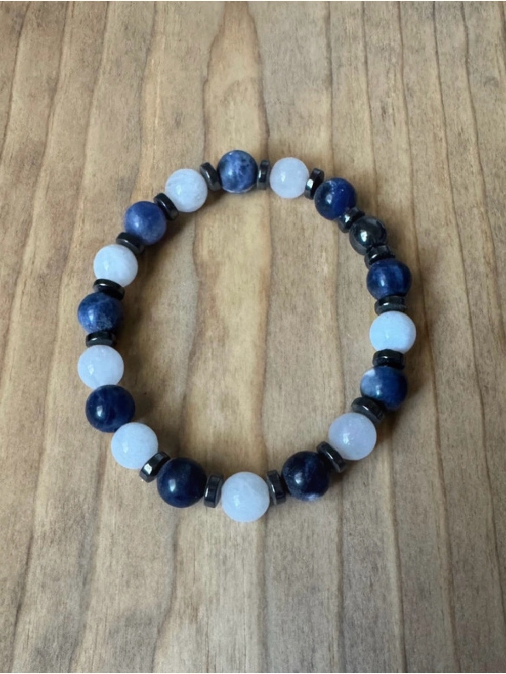 Evolve Mala Stillness Sodalite & White Jade Stretch Bracelet